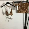 Sammet badkläder tre stycken set flocking brev designer baddräkt kvinnor strand kjolar sexiga bikinis