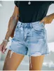 Sommer High Stretch zerrissene Denim-Shorts für Frauen Mode mittlere Taille Sexy gerade Jeans Freizeitkleidung S-2xl 240418