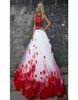 Stunning Red And White Floral Flowers Prom Dresses A line Tulle Two Pieces Lace Applique Hollow Back Beads Dresses Evening Party F8882963