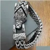 Chain Norse Wolf Bracelet For Men 14K White Gold 12Mm Mesh Link Open Mouth Mens Bracelets Nordic Jewelry 21/23Cm Drop Delivery Dhsgm