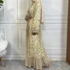 Roupas étnicas Bordado de lantejoulas abrem Kimono abaya Mulheres muçulmanas Eid Ramadan Cardigan Dress Dubai Kaftan Robe Árabe com cinto