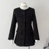 Work Dresses Black Small Fragrance Long-sleeved Coat Mini Skirt Fashion Quilted Women Set Winter Warm Elegant Chic Tweed Two-piece Lady Suit