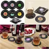 Baking Pastry Tools 6pcs Vinyl Disk Coasters met platenspelerhouder Creative Koffie Mok Cup Operzetters Hitte Endig Antislip P Dhyjg
