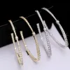 Brincos lxoen luxuros zirconia grandes aros de mulheres com cor de ouro branco brilhante brincos de argola redonda para festa de casamento