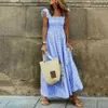 Urban Sexy Dresses Square Collar Sleeveless Women Dress Elastic Chest Wrap Ruffle Large Hem Women Plaid Print Sling Maxi Dresses Female ClothingL2404