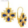 Dangle Chandelier Exquisite White Blue Stone Waterdrop Round Geometry Hook Earrings Fashion Gold Color Metal Jewelry H240423