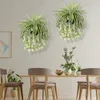 장식용 꽃 1pc 인공 식물 chlorophytum 교수형 바구니 가짜 식물 야외 UV 저항성 녹색 벽 정원 야드 홈 장식