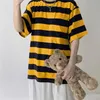 Женщины футболки Harajuku Goth Punk Stripe Print Print с коротким рукавом свободная одежда негабаритная футболка женские топы хип -хоп Tee 240411