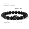 Bangel Vintage CZ King Crown Charme Armbänder für Männer 8 mm natürliche schwarze Lava Steinperlen Stretch Armbänder Mode Frauen Heilungsschmuck