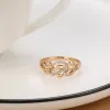 Bänder Syoujyo Hohlkristallblume Frauen Ring 585 Roségoldfarbe exquisites Muster natürlicher Zirkon Braut Hochzeit Feinschmuck Ringe