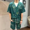 Yaz dijital baskı erkek gömlek takım elbise Hawaii Baskı Erkekler Set Rahat Takas Moda Marka Gömlek Gevşek Şort 240417