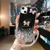 Duidelijke glitter 3D -vlinderkoffer voor iPhone 14 15 13 11 12 Pro Max Mini Plus X XS Telefoon Fashion Luxury Back Cover zonder ketting