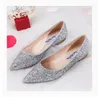 Casual Shoes 2024 Spring Sequin Dress Pointed Toe Flat Women Wedding Cloth Solid Color Plus Small Size 33 34 43