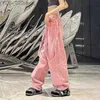 Women's Jeans Pink bagged cargo pants Y2K womens high waisted wide leg jeans hip-hop retro straight denim Trousers Harajuku oversized top yq240423
