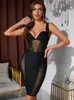 Robes décontractées de la mode d'été femme sexy back sans licède sans manches noires en maillage noir midi robe 2024 Elegant Evening Club Party