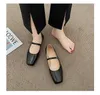 Casual Shoes Est Flashion Women's Flats Square Toe Mary Janes Sliver Gold Leather för kvinnlig spännband Damer grunt sko