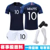 Soccer Jerseys French Team Jersey Childrens Football Kit 18-19 World Cup No. 10 Mbappe Team Jersey for Elementary School Boys and Girls