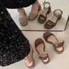 Dress Shoes Brown French Style With Raised Thick Heel Sandals For Women's 2024 Summer Haute Couture Evening Fairy