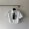 Miumi Giysileri Etek Seti İki Parçalı Set Sapı Görünüm İşlemeli Mektup Kısa Kısa Kollu Üst Yüksek Belli Kısa Etek Seti