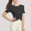 Ll yoga camicia corta a maniche corte veloce a secco traspirante t-shirt coltivato da donna che corre il giubbotto per estate elasticità all'aperto elastico a ghiottoncini abbinati