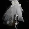 Bridal Veils Sweet Flower Korean Bride Wedding Veil Short Fingertip Tulle White Floral