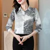 Kvinnors blusar Spring Vintage Turn-down Collar Long Sleeve Printed Blue Women Clothing All-Match Button Loose Shirts Ladies Chic