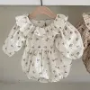 One-Pieces 2022 Été Nouveau bébé fille à manches longues Bodys Just Little Girl Girl Ruffle Collier Floral Jumps Jume