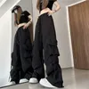 Kadınlar Kore için Yüksek Kaliteli Kargo Pantolon Kadınlar için Kore Moda Günlük Cepler Bol pantolonlar Bollgy geniş bacak pantolon strtwear eşofmanları kadın y240422