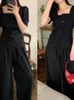 Pantaloni da due pezzi da donna UCXQ in stile coreano reversibile a maniche corte top elastico colore elastico colore solido set a due pezzi Donne 2024 primavera estate