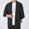 Mäns västar män kappa kimono para hombre svart kappa vit strandskjorta sommar hakeani unisex samurai kläder japanska