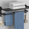 6 Inga stansning av handduksställen Enkla förvaringsställen Fällbar rotera det rörliga stativ Space Aluminium Bath Handduk Hårdvaruhängen