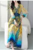 Casual Dresses Peacock Print Long Dress Luxury Real Silk Women Beach Holiday