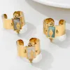 Bandas iates à prova de água de água natural aço inoxidável anéis largos de ouro largo para mulheres dedo jóias de anel aberto ajustável