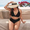 New Big Chest Fat Lady Large Split Solid Bikini High Waist Swimsuit for Women