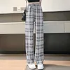 Jeans pour femmes Plaid High Waist Lignet Pantalon Strtwear Womens Fashion Corée Straitement Pantnes Spring Summer Baggy Oversize 6xl Tableau Y240422