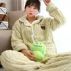 Dames slaapkleding 2024 Coral Velvet Pyjamas vrouwen herfst winter loungewear lange mouwen verdikte pluche warme flanel woonkleding set