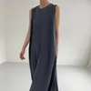 Summer Japanese And Korean Chic Casual Simple Loose Large Swing Sleeveless Long Cotton Linen Dress For Women