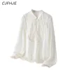 Blusas femininas cjfhje estilo chinês fivela stand stand gollar blouse de manga comprida moda feminina elegante camisa casual roupas