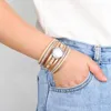 Charm Armband Allyes Vintage Big Disc Leather Boho Rhinestone Chain Cross Multilayer Wide Wrap Armband för kvinnliga smycken