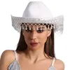 Beretti Cappello da cowboy frangiato per donne traspirabili Wide Brims Beach Music Festival