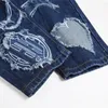 Autumn Embroidered Mens Blue Classic Jeans MidWaist Slim Denim Pencil Pants Hip Hop Torn Fashion Clothing 240418