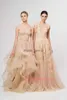 Billiga Blush Champagne V Neck spetsar Bröllopsklänningar Reem Acra Puffy A Line Bridal Bowns Vintage Country Garden Wedding Dresses Bo6089