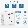 شواحن Lencent UK Plug Power Strip مع 3 منافذ AC +2 USB QC 3.0 +1 Type C PD 20W ATPART FAST ACTI Multi Socket Power Adapter للمنزل