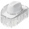Berets Rhinestones Cowboy Hat For Women Girls Fringe Glitter Rave Cowgirl Birthday Party Costume Accessory