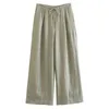 TRAF Linen Wide Leg Pants Women High Waist Autumn Baggy Trousers Elastic Bows Elegant Fluid Ladies 240410