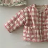 Manteaux infantile hiverne nouveau veste rembourrée bébé fille douce fleur épaissisère en tout-petit boy-garçon plaid à plaid coton poches cardigan