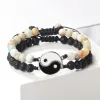 Strands Best Friend Bracelets Set 6mm Natural Stone Beads Charm Tai Chi Yin Yang Adjustable Rope Couple Bracelet Jewelry Gift for Lovers