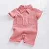 Rompers Summer Noworodki Solidne Jumpsuits Toddler Boys Girls Body z krótkim rękawem cienki oddychający romper dla H240423