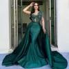 Elegant Arabic One Shoulder Mermaid Evening Dresses Sequins Lace Appliques Sweetheart Charming Formal Gown With Detachable Train Black Satin Long Prom Dress