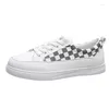 Casual Shoes 35-40 Frauen-Sneaker Fashion Woman Vulkanisierte Damen für Femme PU Leder Schnürung Plaid flacher Sportarten